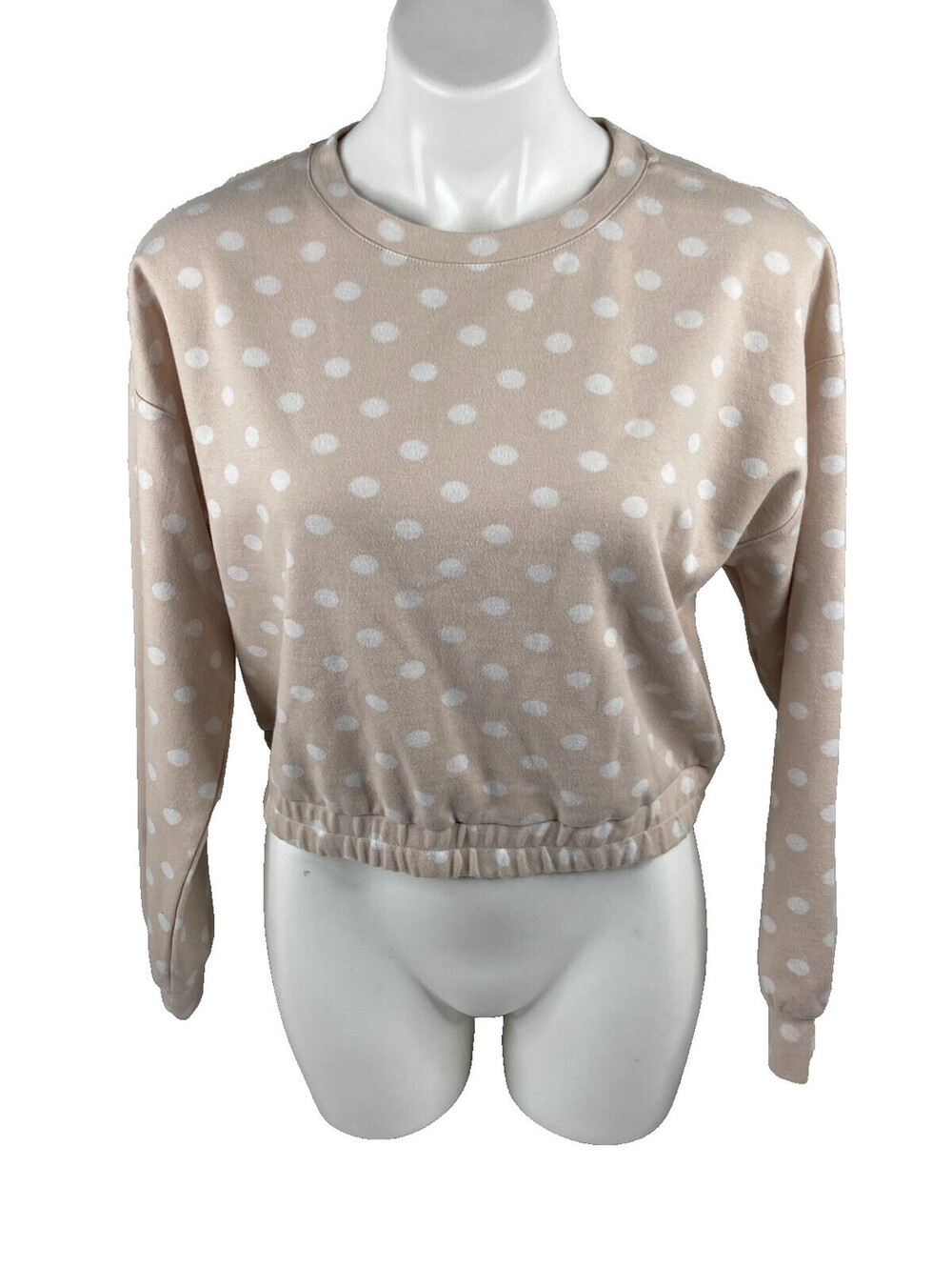 By The River Women Large Polka Dot Sweatshirt Cropped Faded Pink Casual NWT